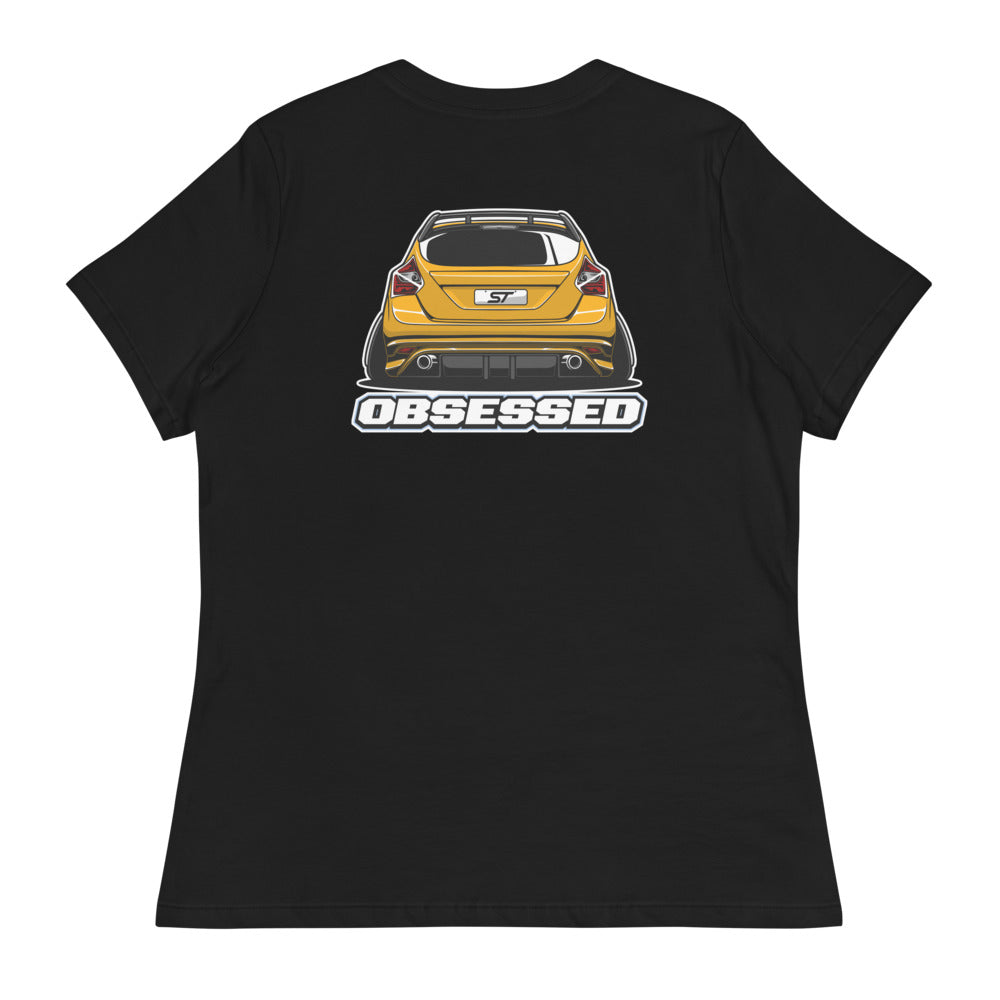 ford-focus-st-yellow-womens-ladies-short-sleeve-tee-shirt-obsessed-clothing-back-only